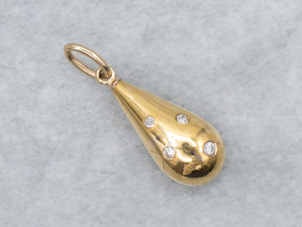 Flush Set Diamond Yellow Gold Teardrop Pendant