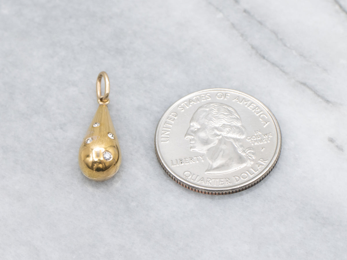 Flush Set Diamond Yellow Gold Teardrop Pendant