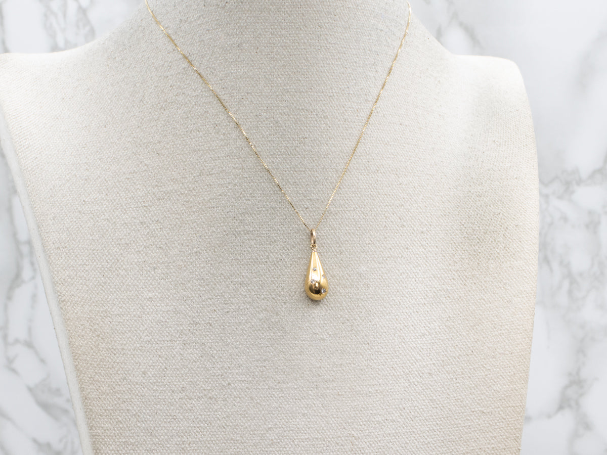 Flush Set Diamond Yellow Gold Teardrop Pendant