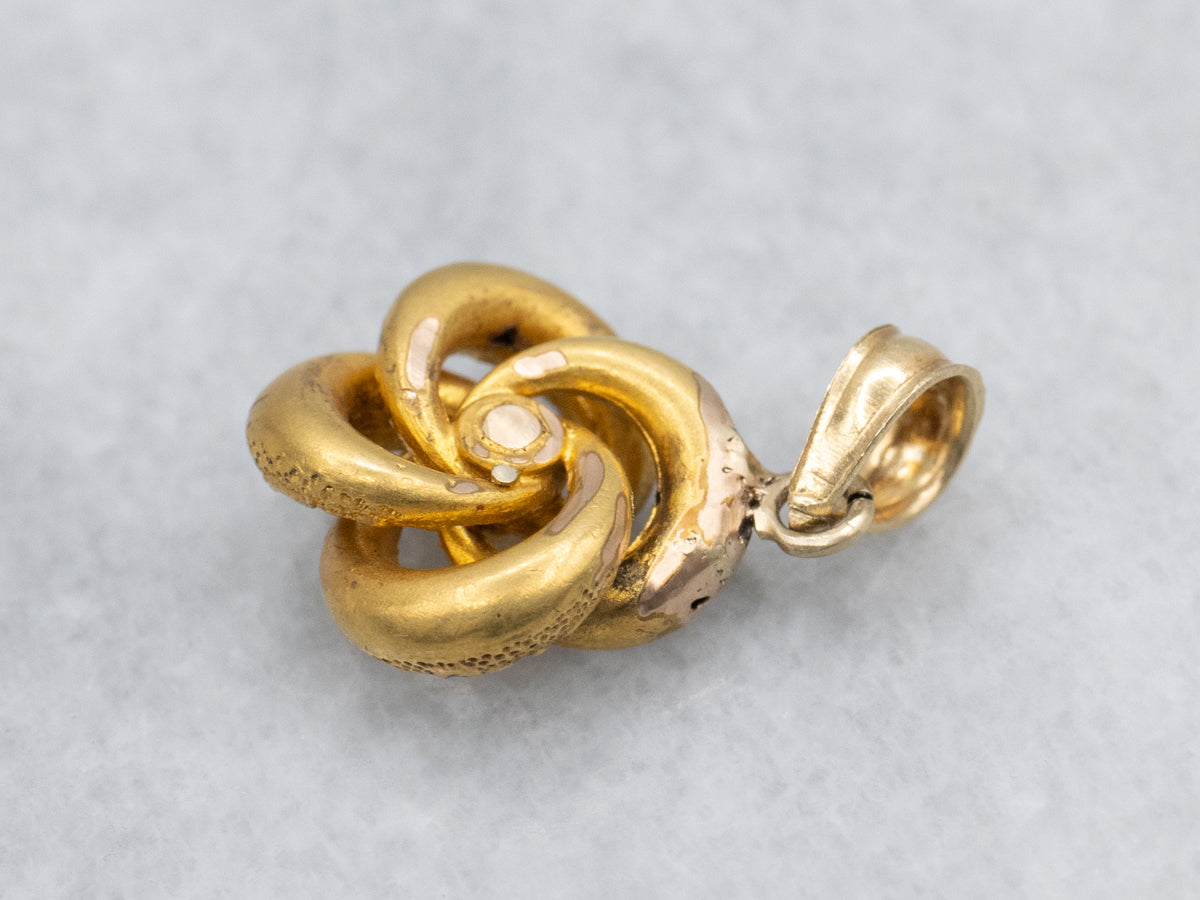 Antique Gold and Seed Pearl Stickpin Conversion Lovers Knot Pendant