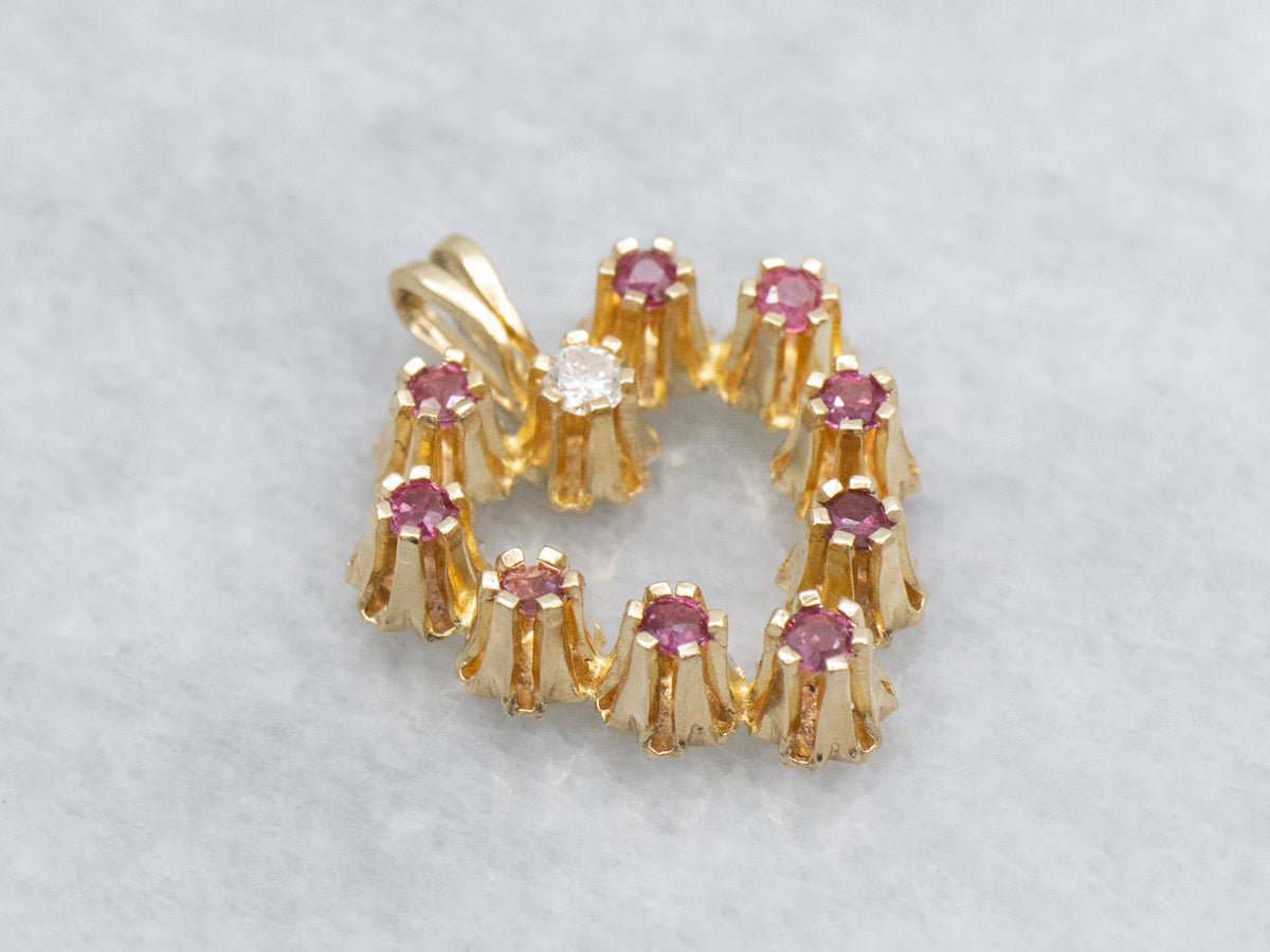 Yellow Gold Ruby and Diamond Heart Pendant