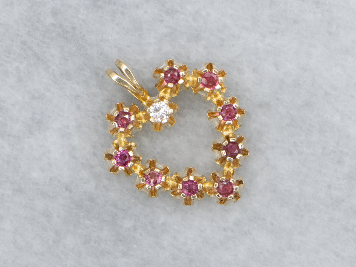 Yellow Gold Ruby and Diamond Heart Pendant