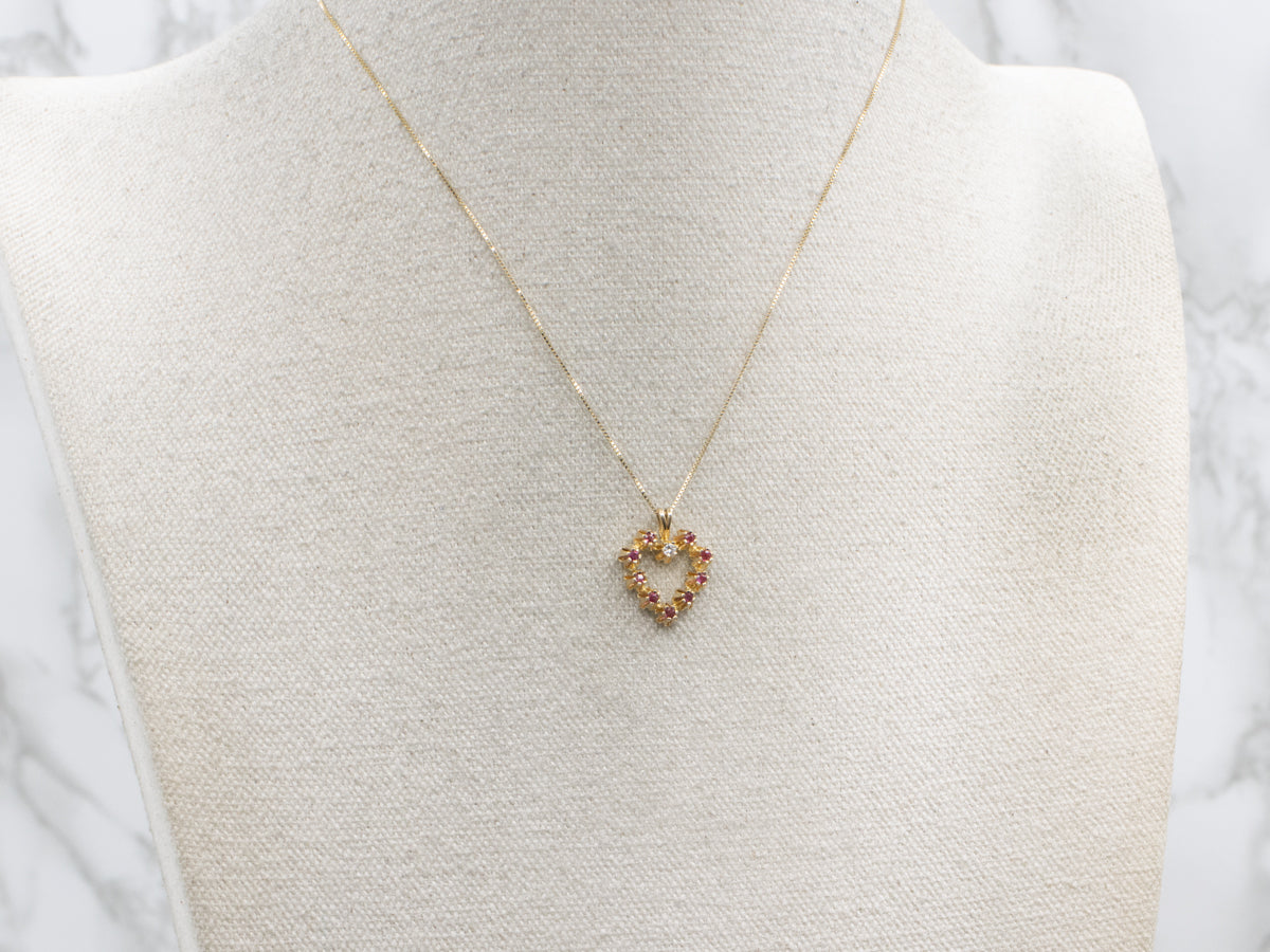Yellow Gold Ruby and Diamond Heart Pendant