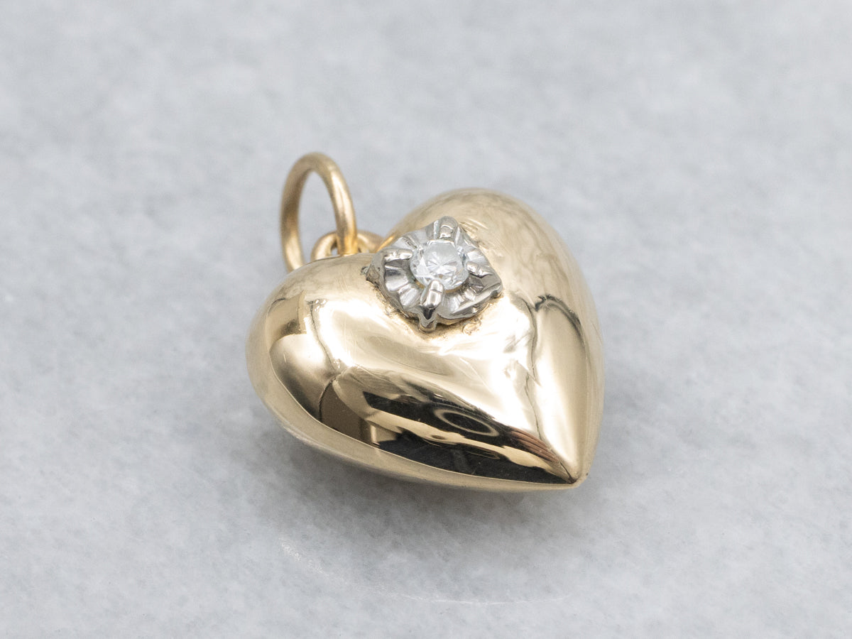 Diamond Solitaire Two-Tone Gold Heart Pendant