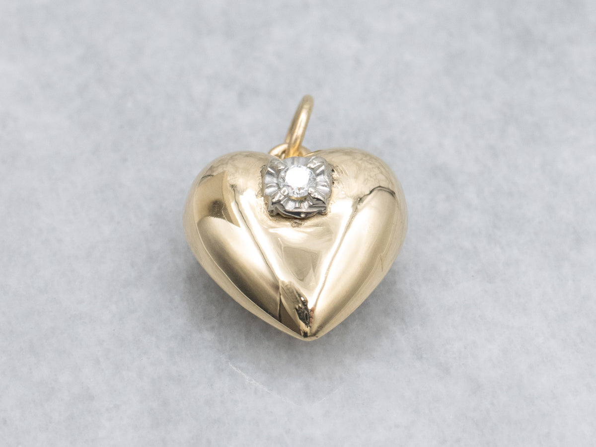 Diamond Solitaire Two-Tone Gold Heart Pendant