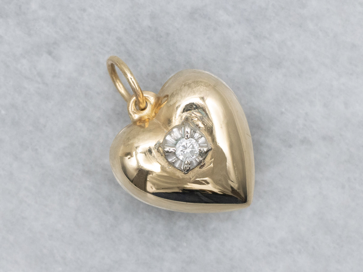 Diamond Solitaire Two-Tone Gold Heart Pendant
