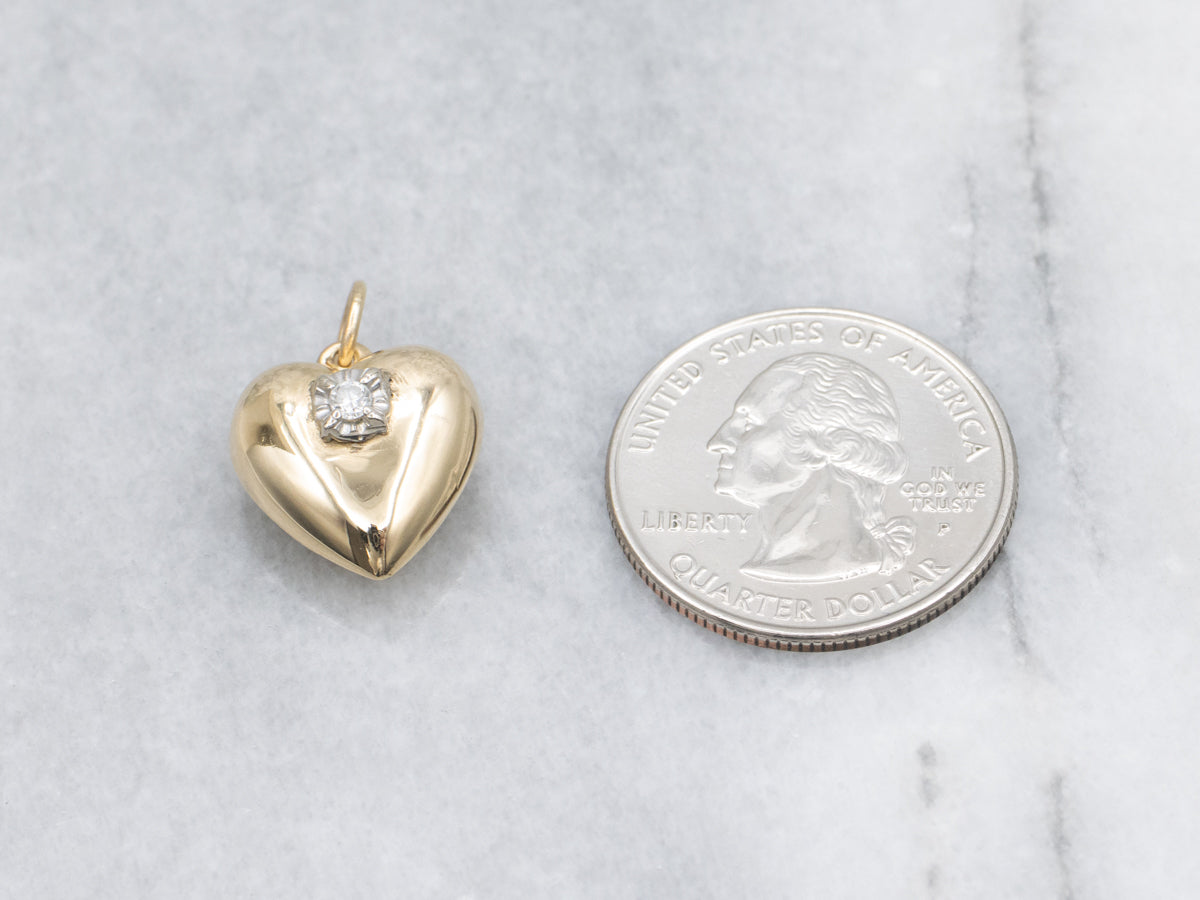Diamond Solitaire Two-Tone Gold Heart Pendant