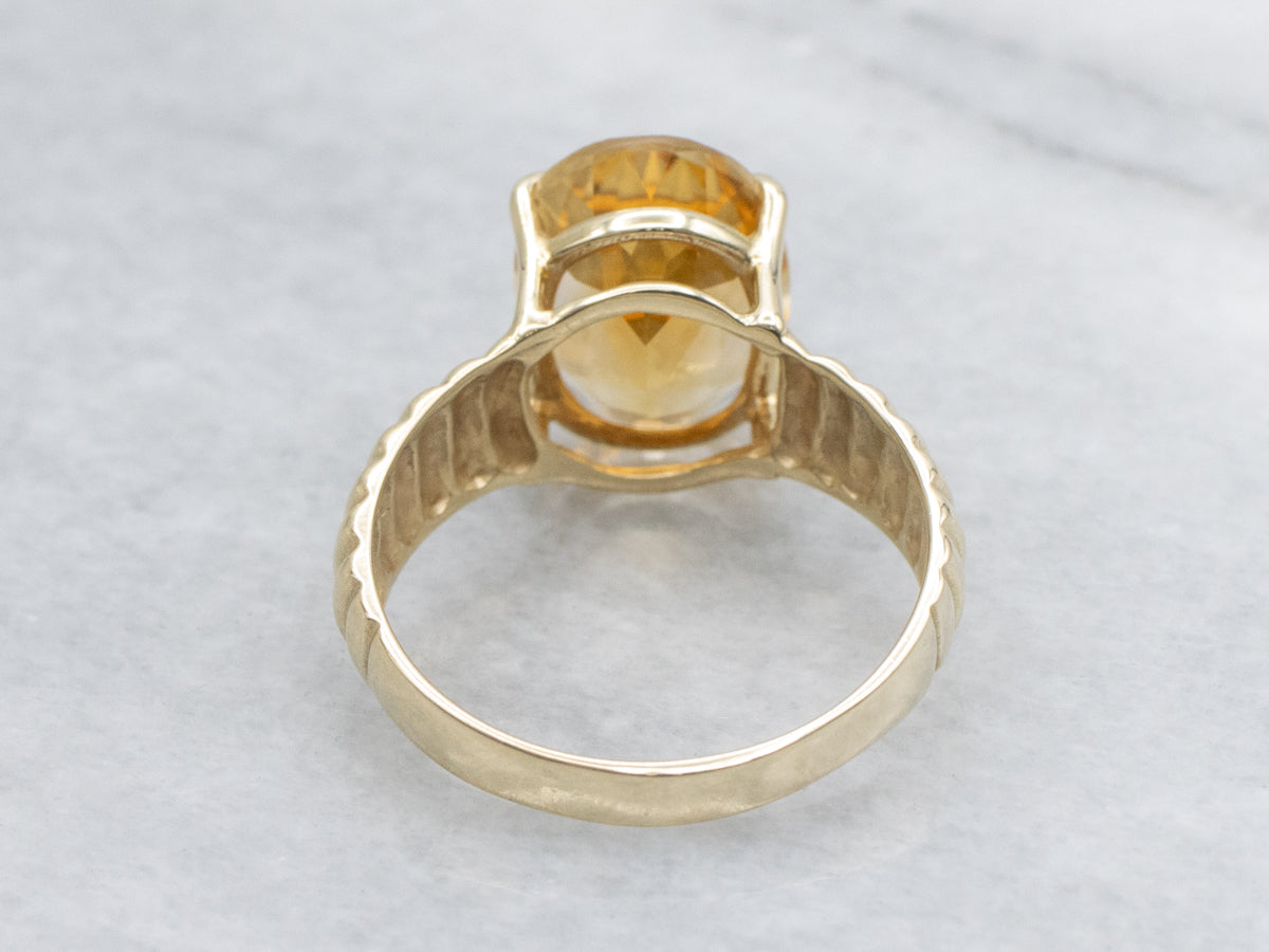 Grooved Gold Oval-Cut Citrine Ring