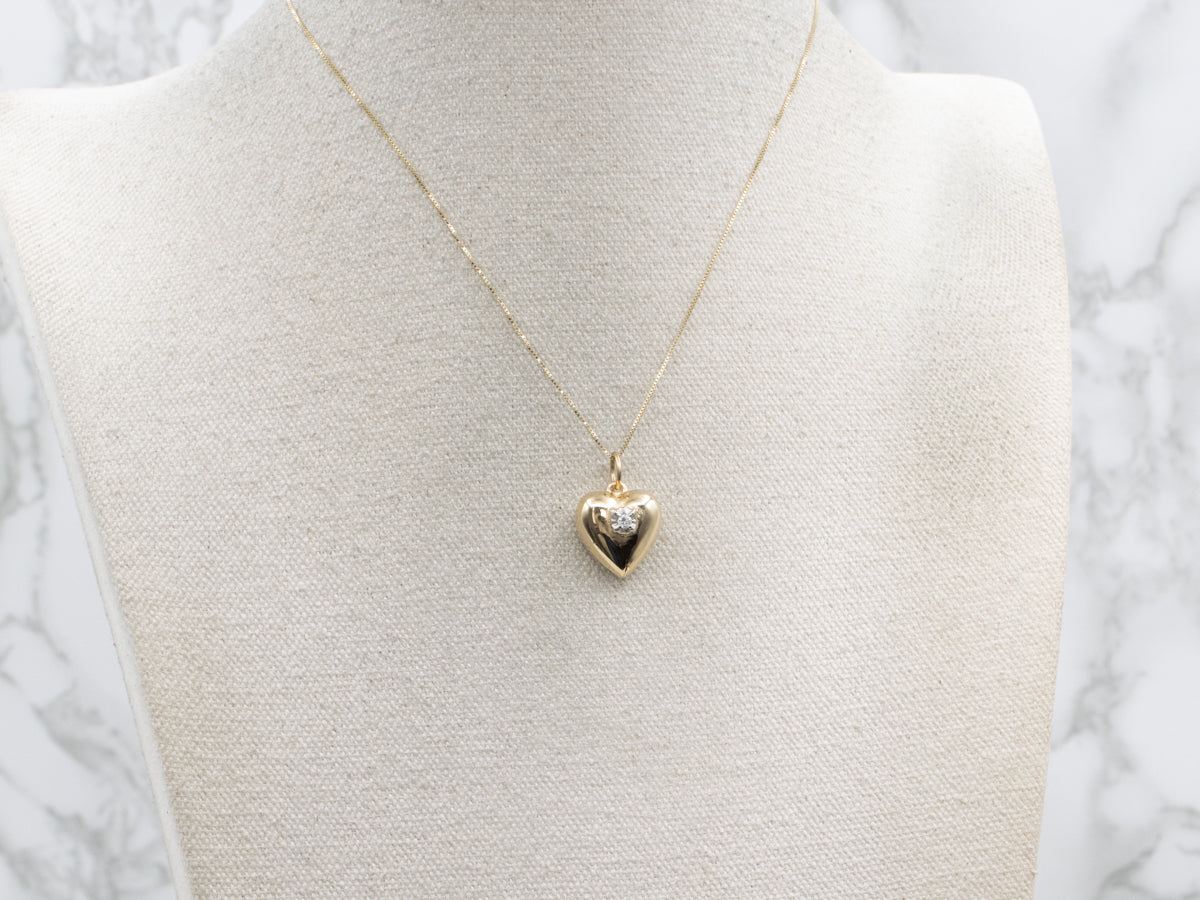 Diamond Solitaire Two-Tone Gold Heart Pendant