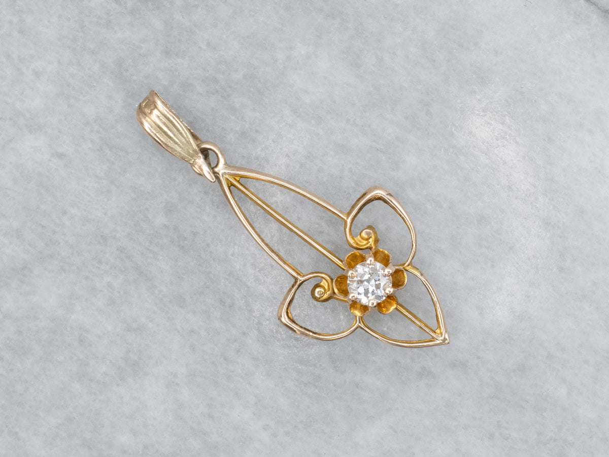 Buttercup Set Diamond Yellow Gold Open Work Lavalier Pendant