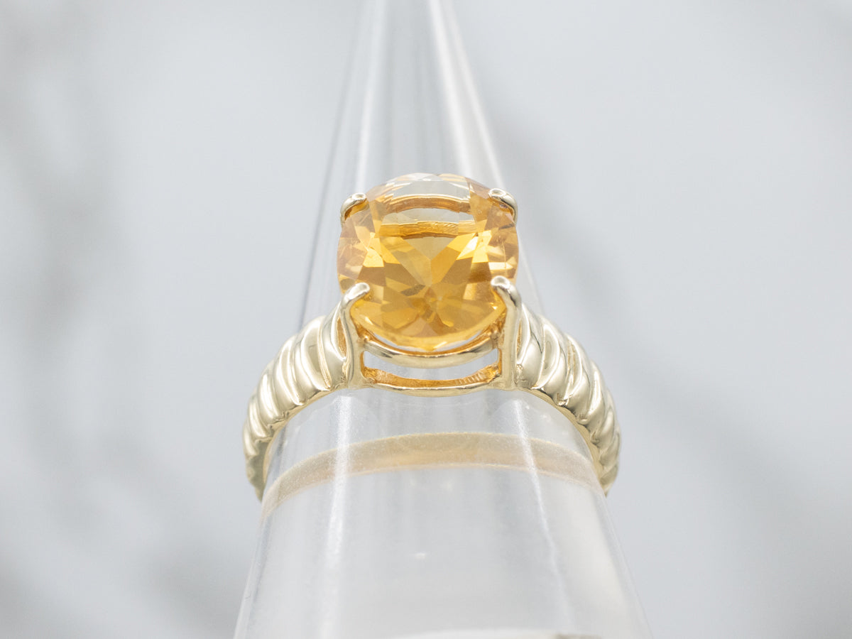 Grooved Gold Oval-Cut Citrine Ring