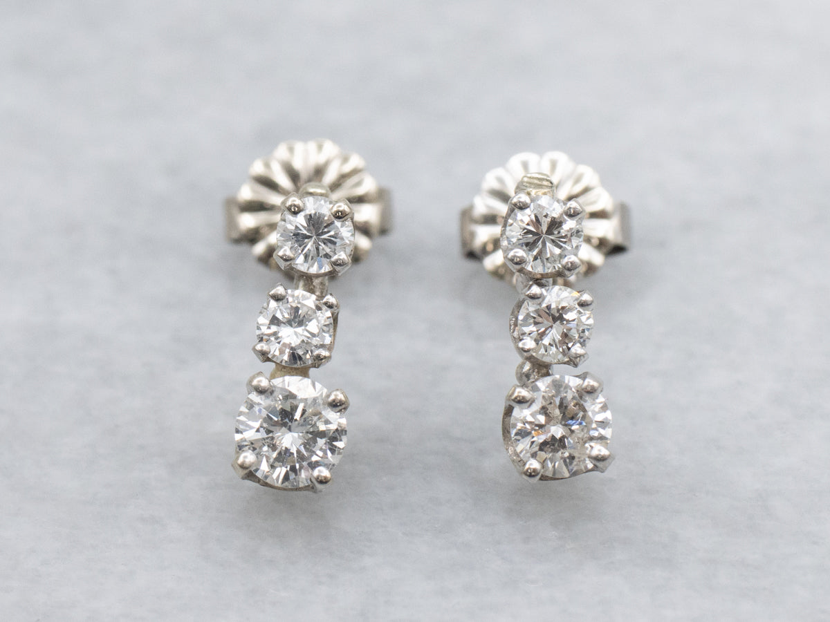 Graduated Diamond Drop White Gold Stud Earrings
