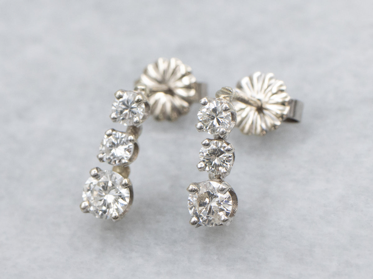 Graduated Diamond Drop White Gold Stud Earrings