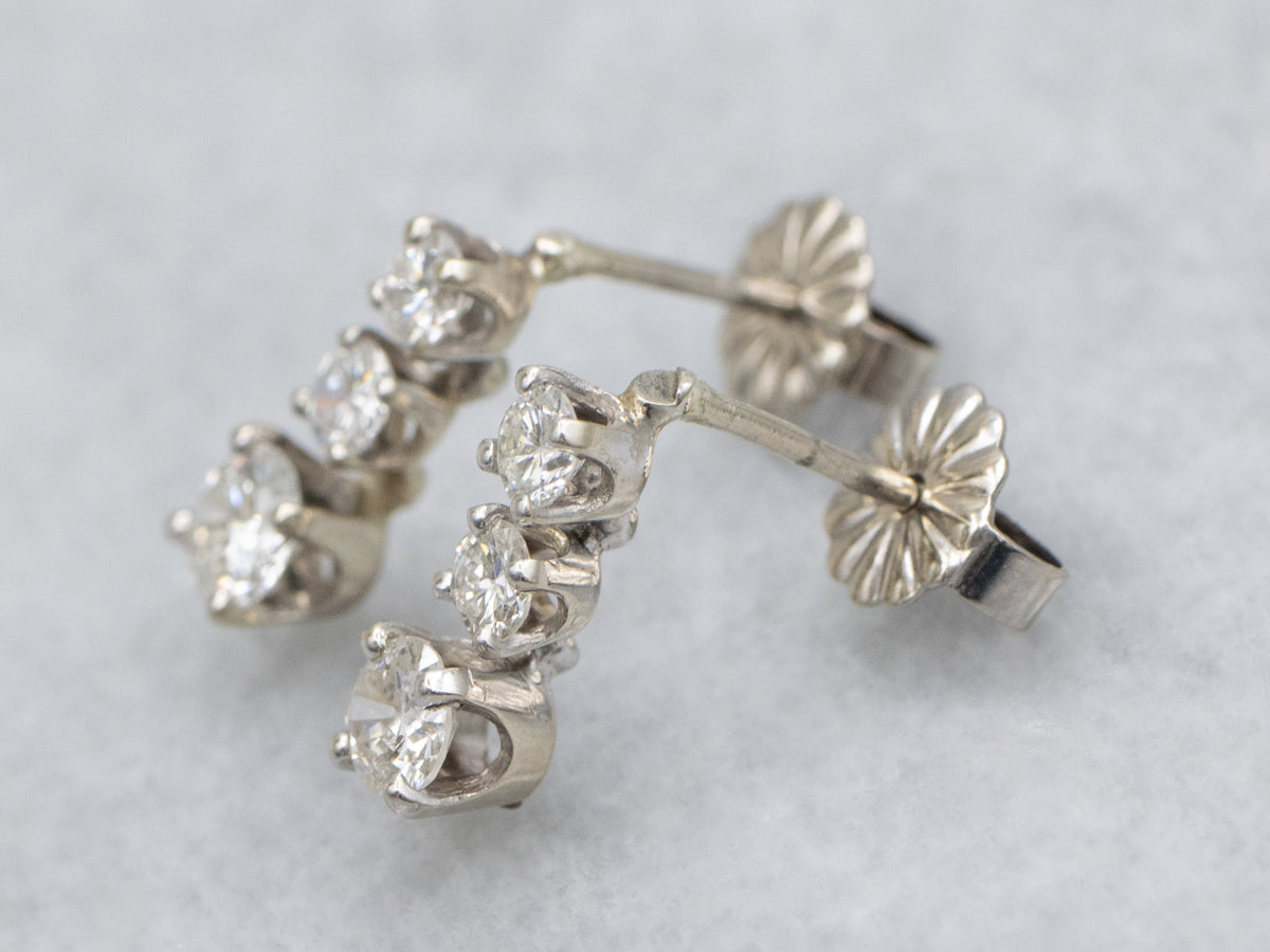 Graduated Diamond Drop White Gold Stud Earrings