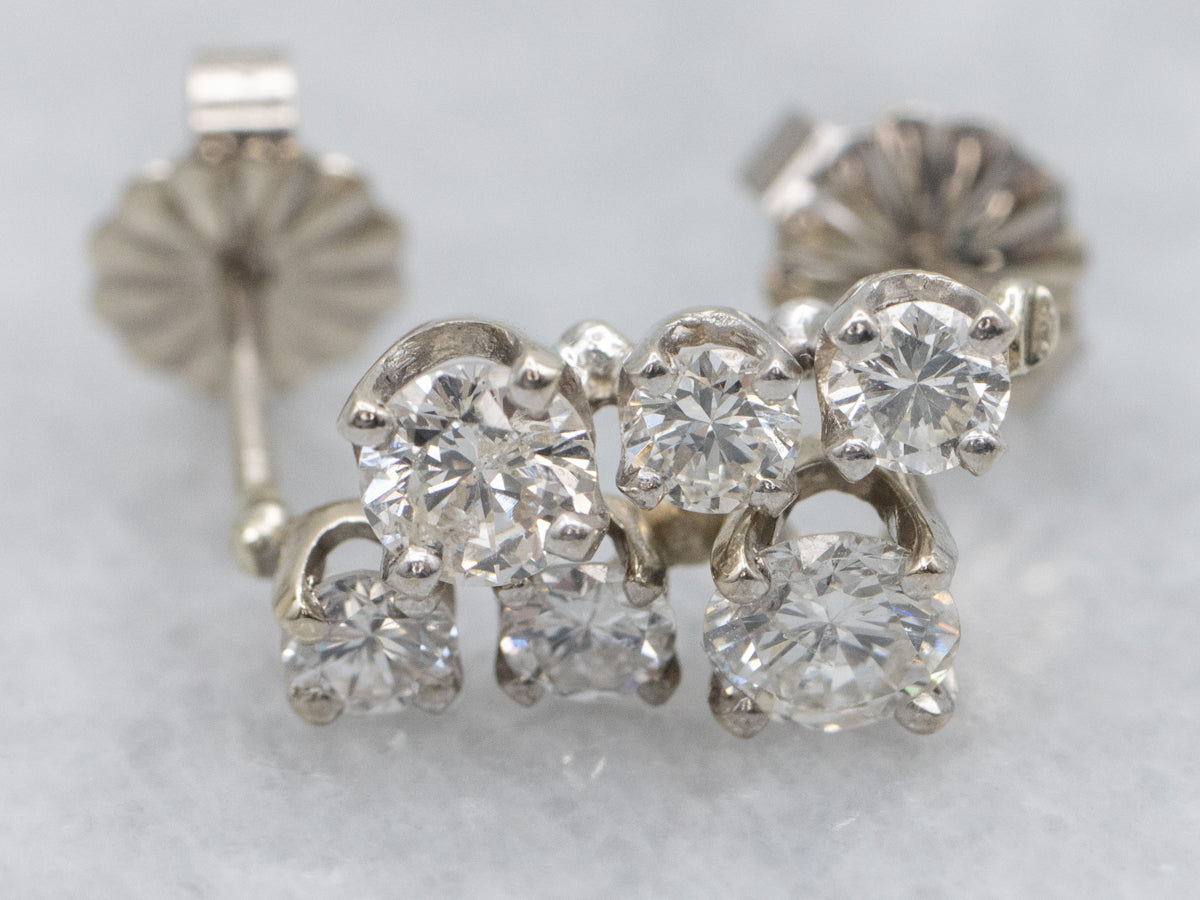 Graduated Diamond Drop White Gold Stud Earrings