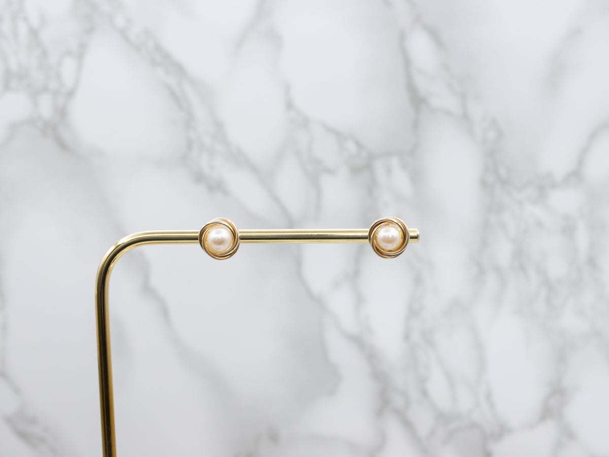 Saltwater Pearl Yellow Gold Twist Setting Stud Earrings