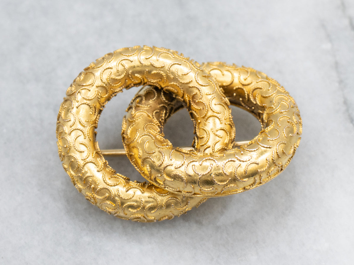 Etruscan Revival Interlocking Gold Brooch