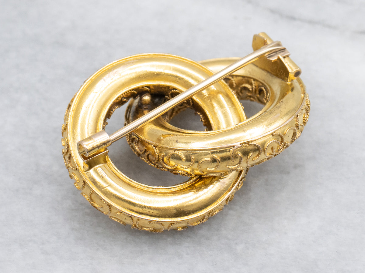 Etruscan Revival Interlocking Gold Brooch