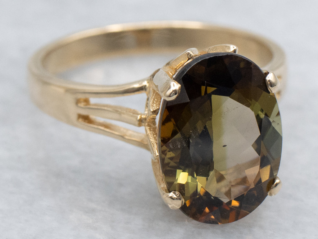 Yellow Gold Oval-Cut Andalusite Solitaire Ring