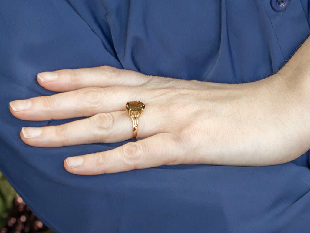 Yellow Gold Oval-Cut Andalusite Solitaire Ring