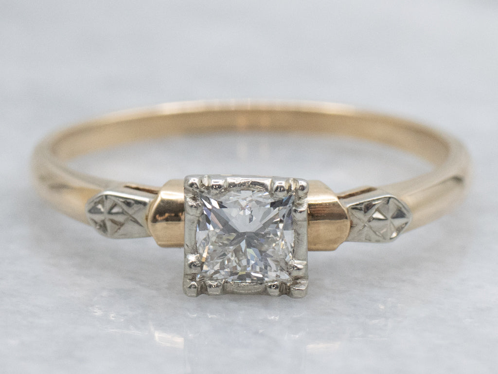 Retro Era Diamond Solitaire Engagement Ring