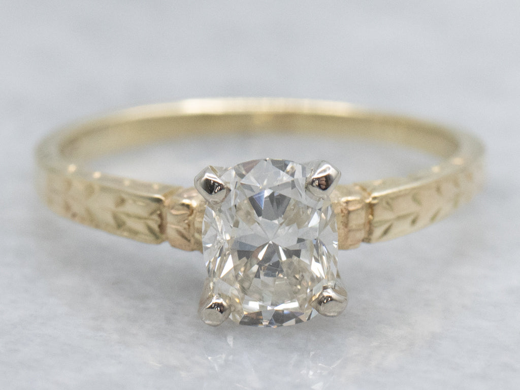 Hand-Engraved Oval-Cut Diamond Solitaire Engagement Ring