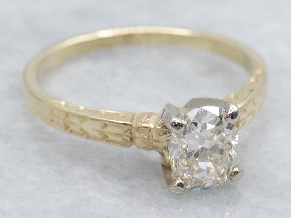 Hand-Engraved Oval-Cut Diamond Solitaire Engagement Ring