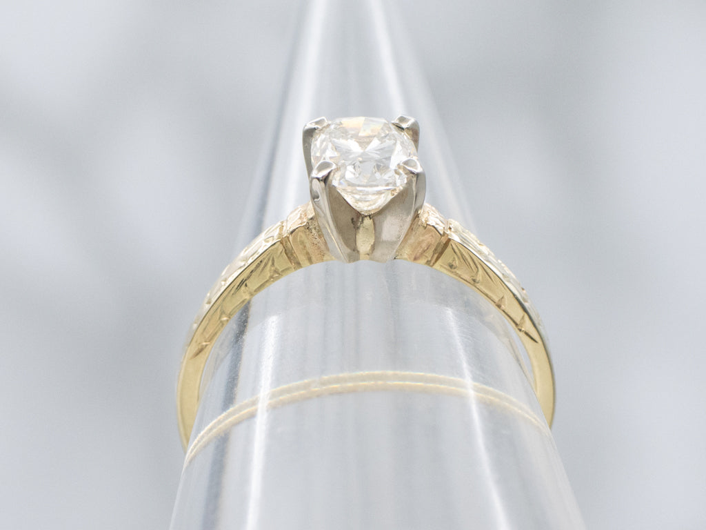 Hand-Engraved Oval-Cut Diamond Solitaire Engagement Ring