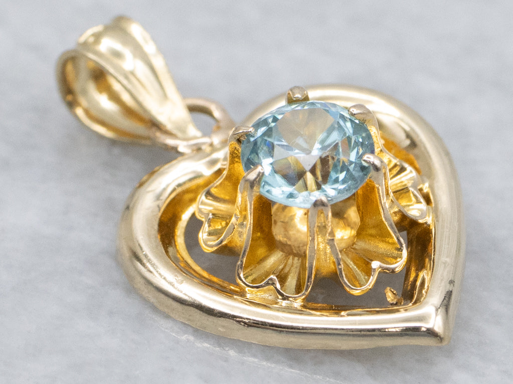 Yellow Gold Buttercup Zircon and Heart Pendant