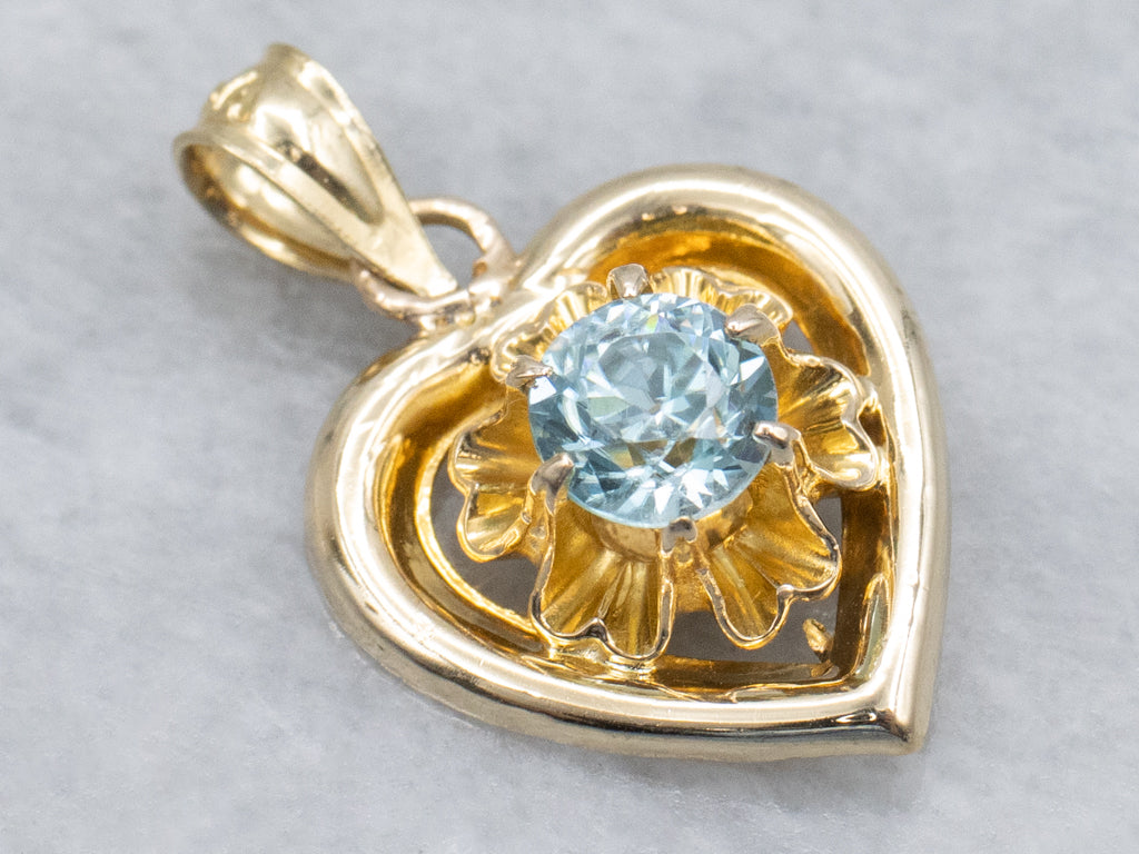 Yellow Gold Buttercup Zircon and Heart Pendant