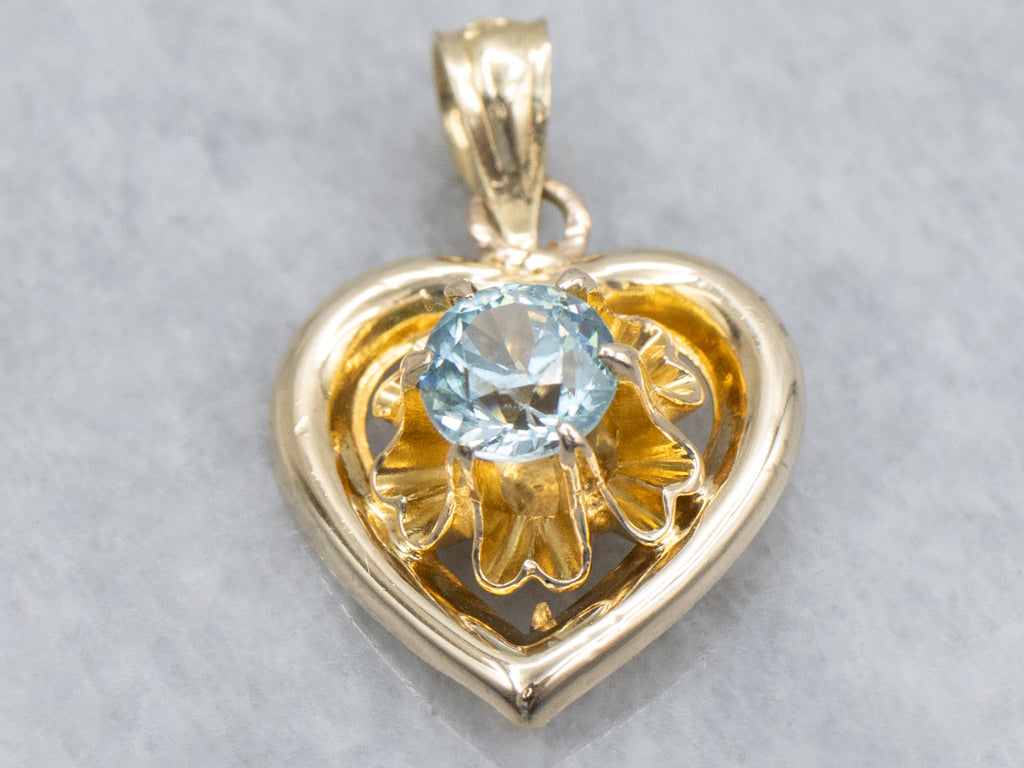 Yellow Gold Buttercup Zircon and Heart Pendant