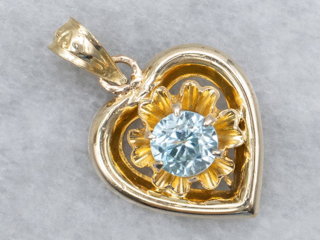 Yellow Gold Buttercup Zircon and Heart Pendant