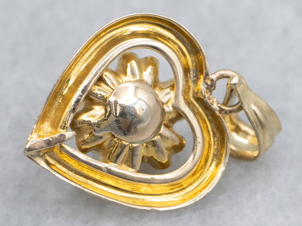 Yellow Gold Buttercup Zircon and Heart Pendant