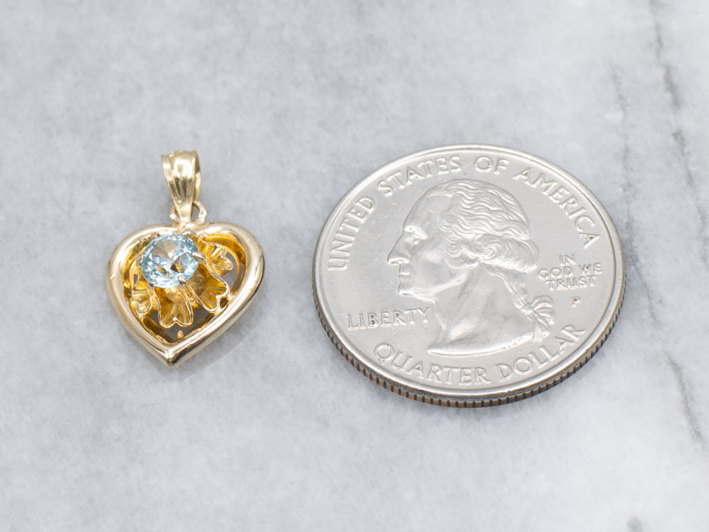 Yellow Gold Buttercup Zircon and Heart Pendant