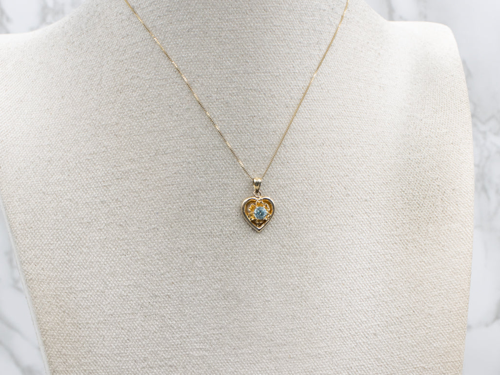Yellow Gold Buttercup Zircon and Heart Pendant