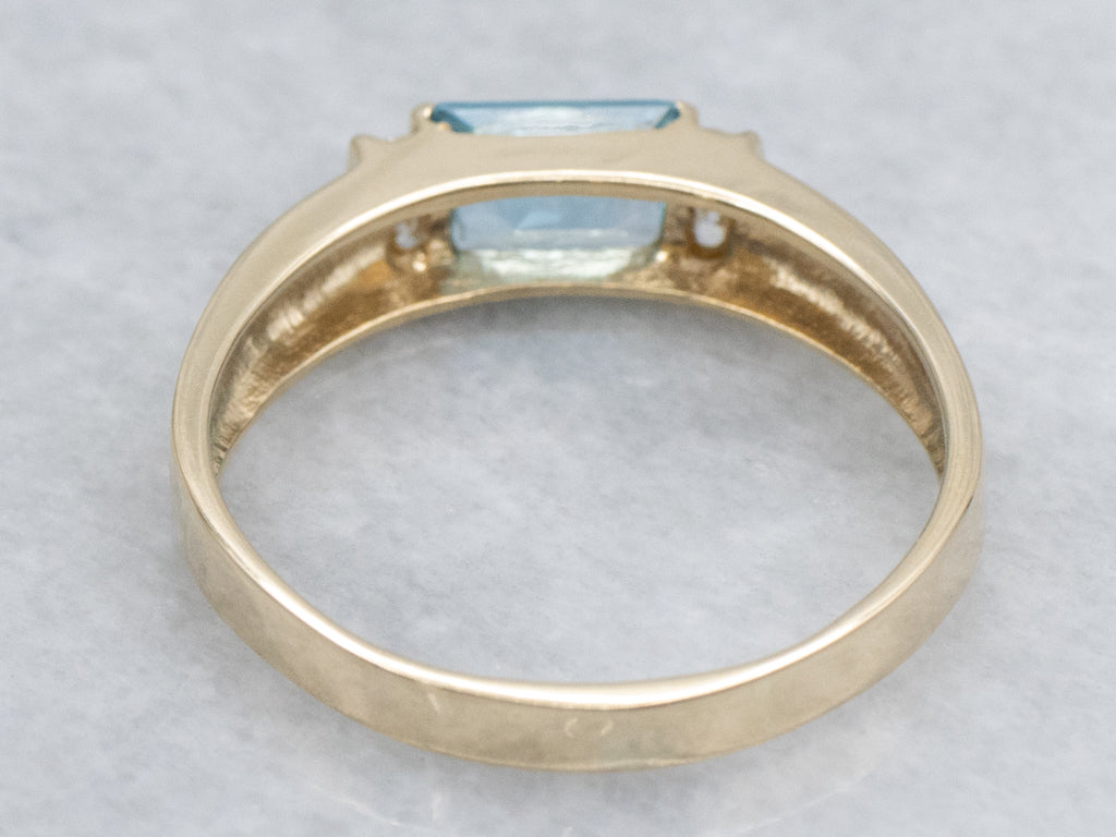 East-West Set Blue Topaz and Diamond Yellow Gold Ring