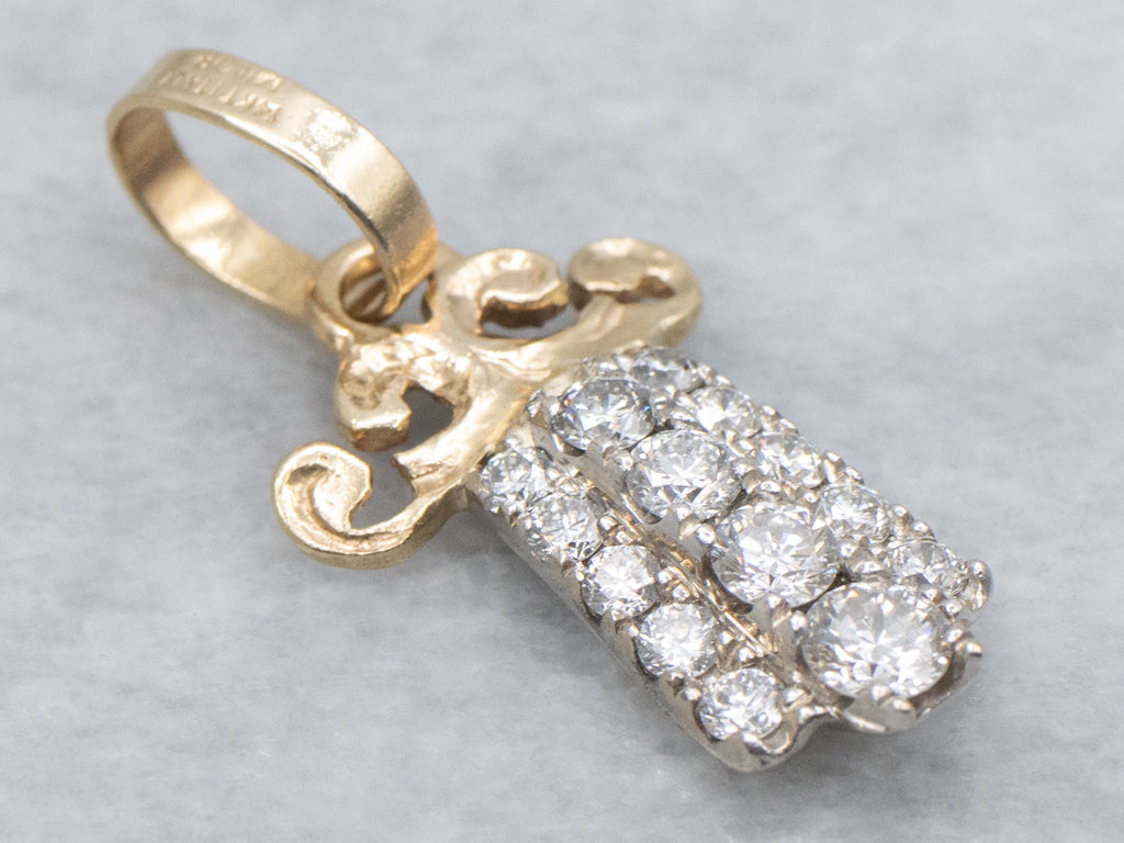 Triple Row Diamond Scrolling Two-Tone Gold Pendant
