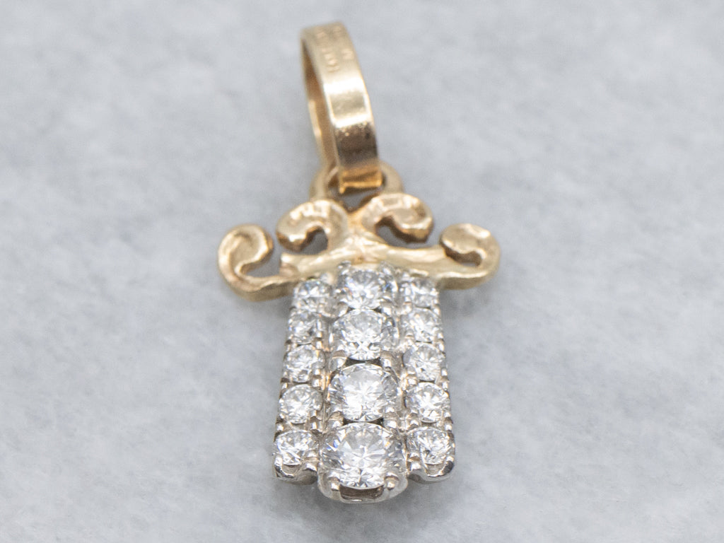 Triple Row Diamond Scrolling Two-Tone Gold Pendant