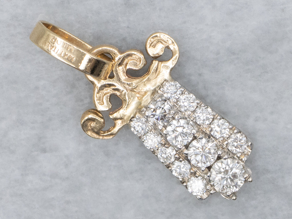 Triple Row Diamond Scrolling Two-Tone Gold Pendant