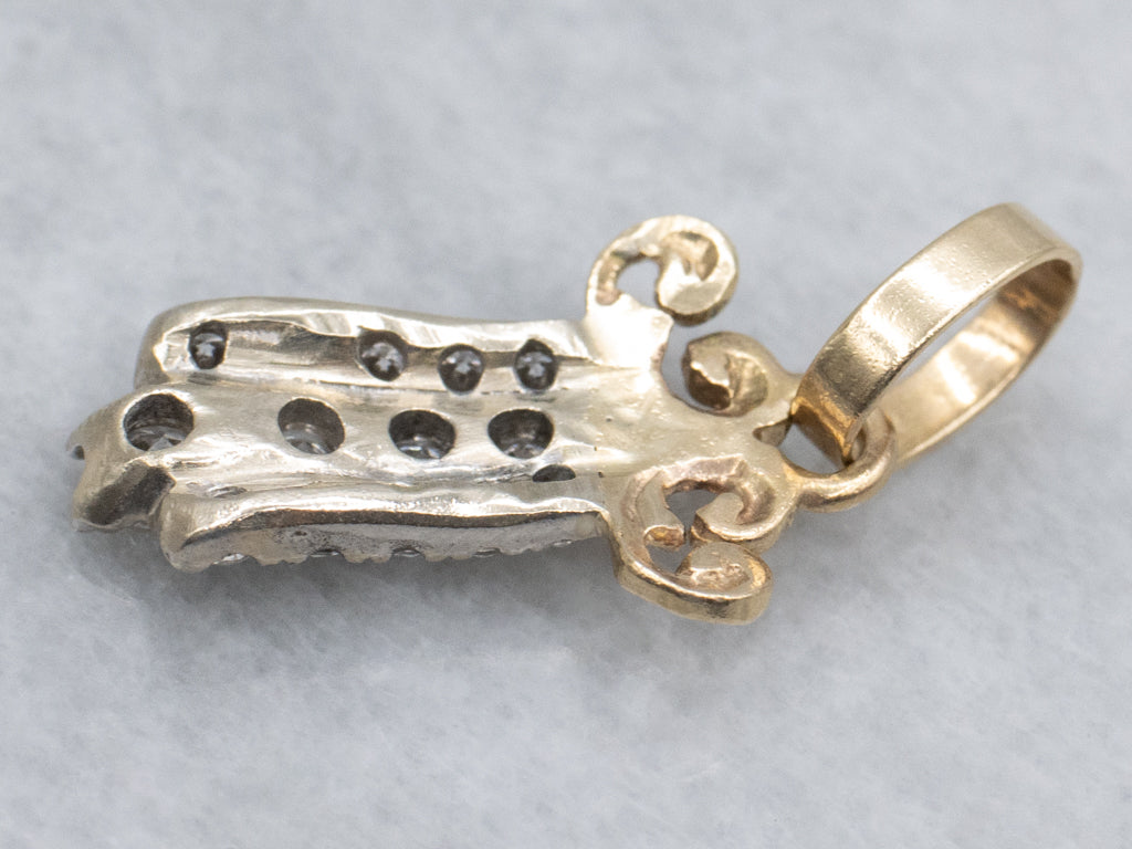 Triple Row Diamond Scrolling Two-Tone Gold Pendant