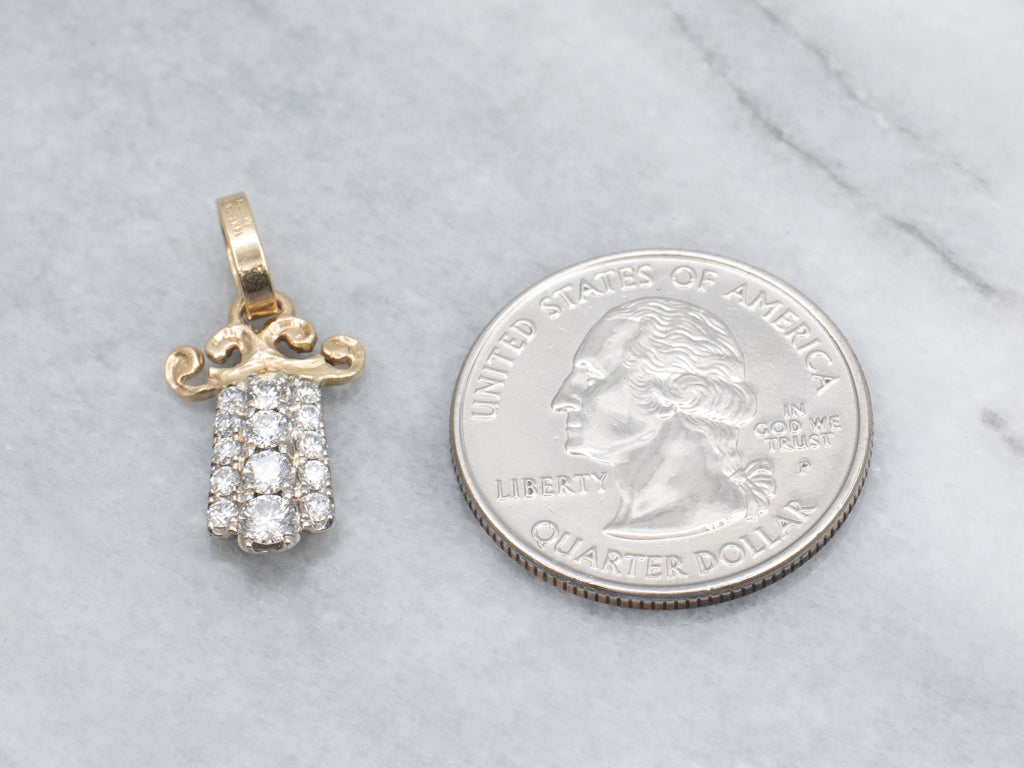 Triple Row Diamond Scrolling Two-Tone Gold Pendant
