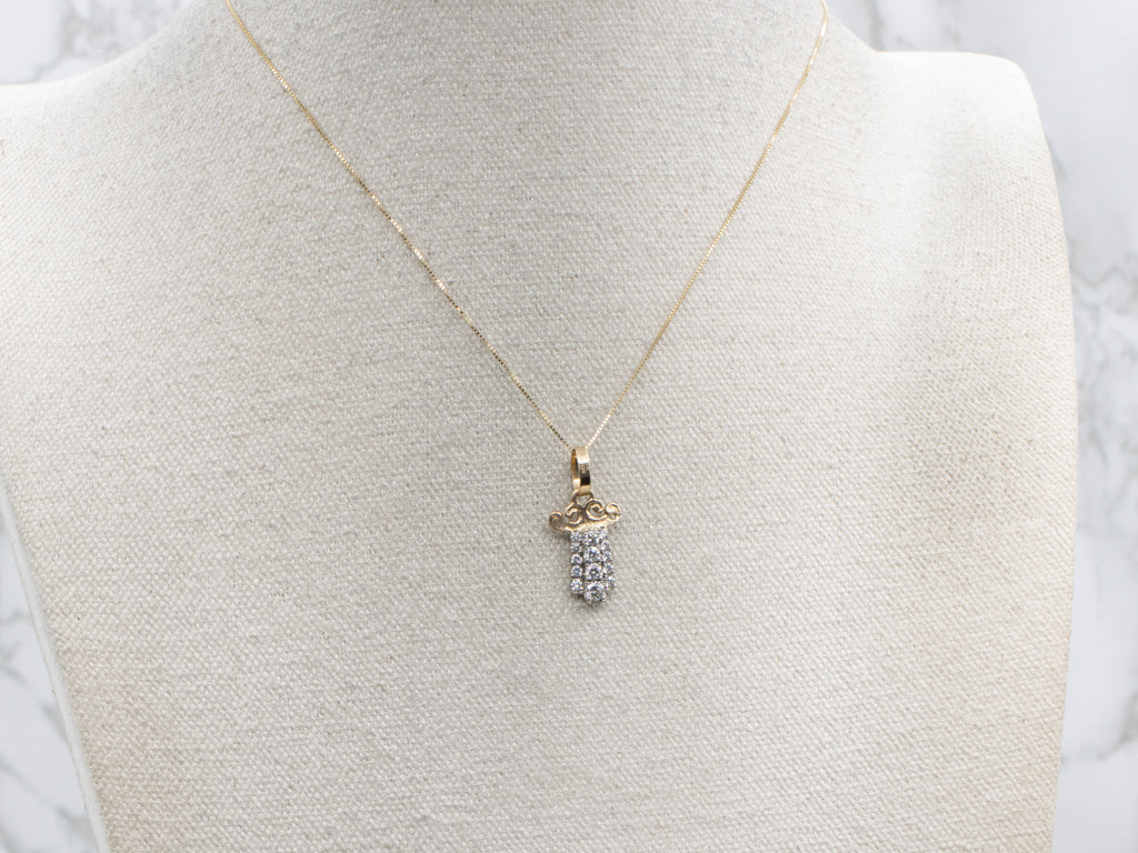 Triple Row Diamond Scrolling Two-Tone Gold Pendant