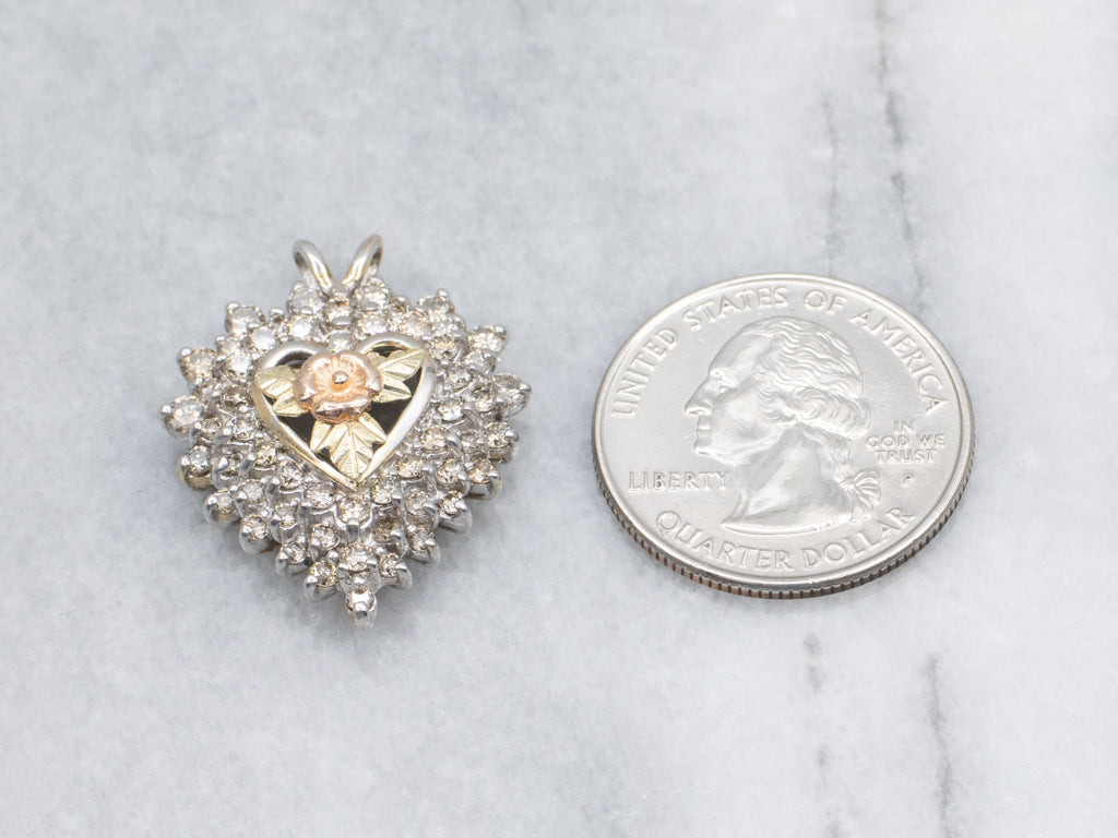Floral Champagne Diamond Halo Heart Pendant