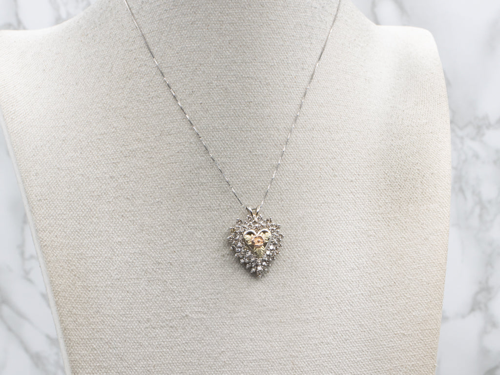Floral Champagne Diamond Halo Heart Pendant