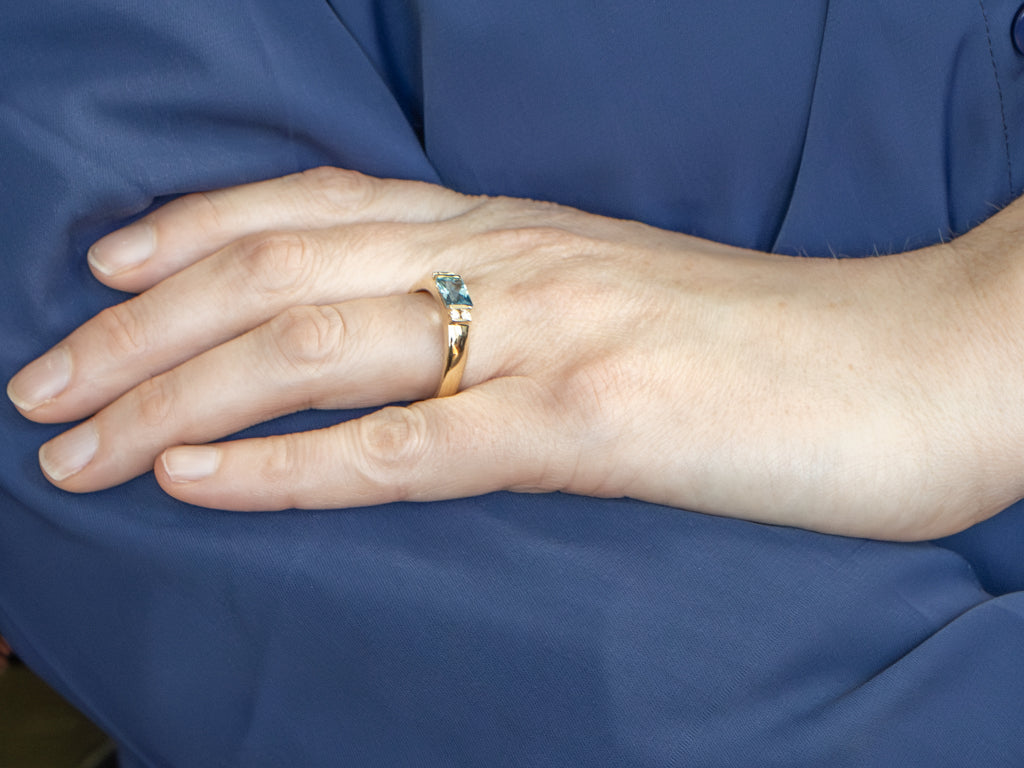 East-West Set Blue Topaz and Diamond Yellow Gold Ring