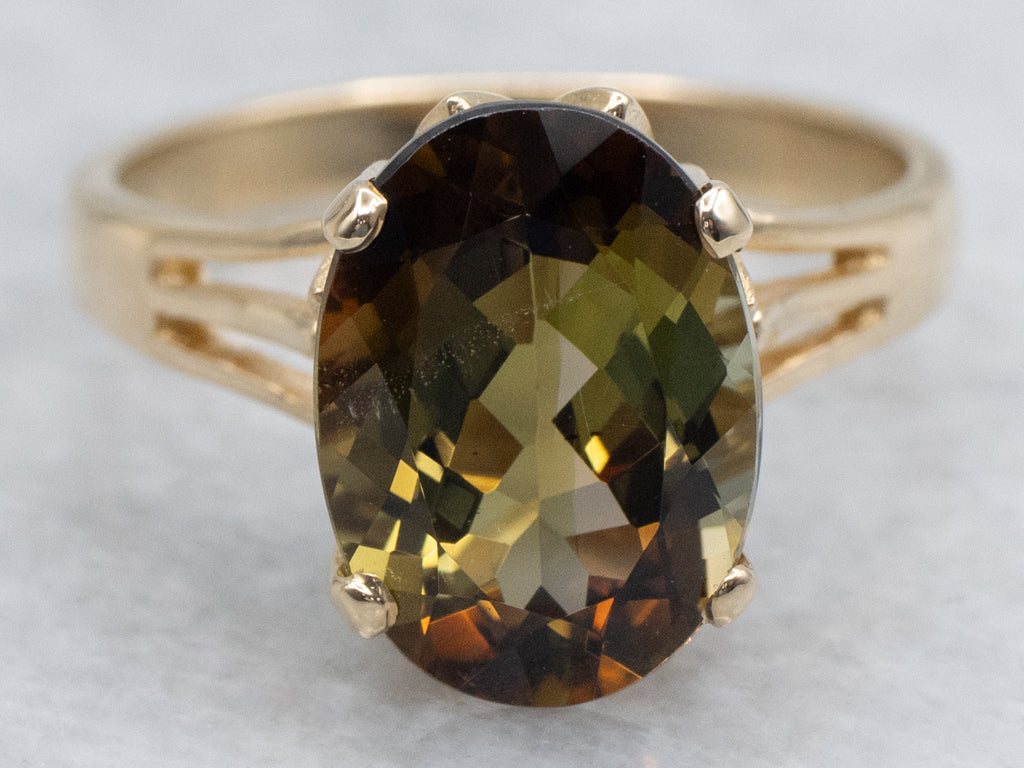 Yellow Gold Oval-Cut Andalusite Solitaire Ring
