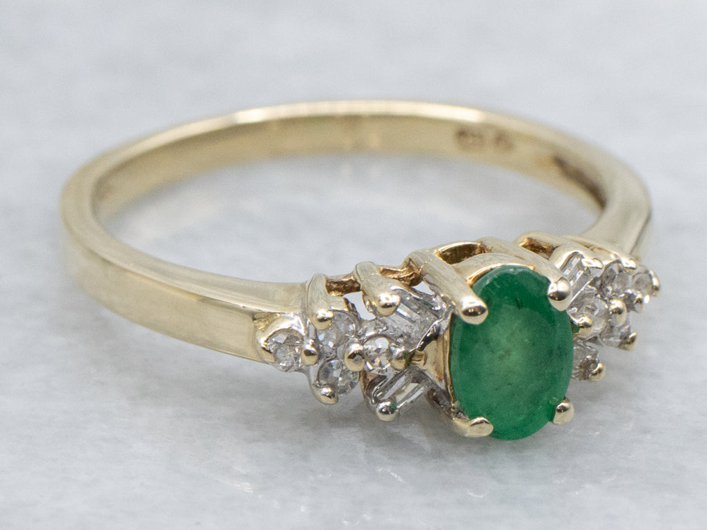 Emerald Diamond and Yellow Gold Engagement Ring