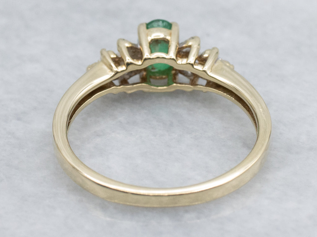 Emerald Diamond and Yellow Gold Engagement Ring