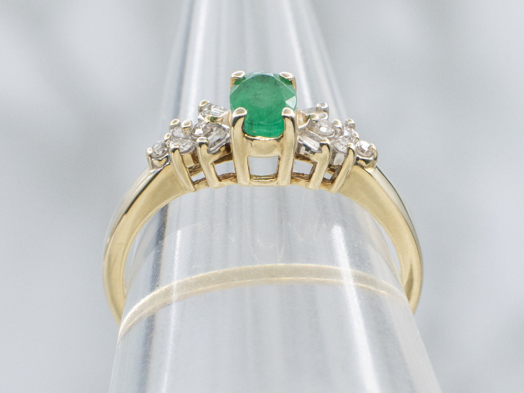 Emerald Diamond and Yellow Gold Engagement Ring