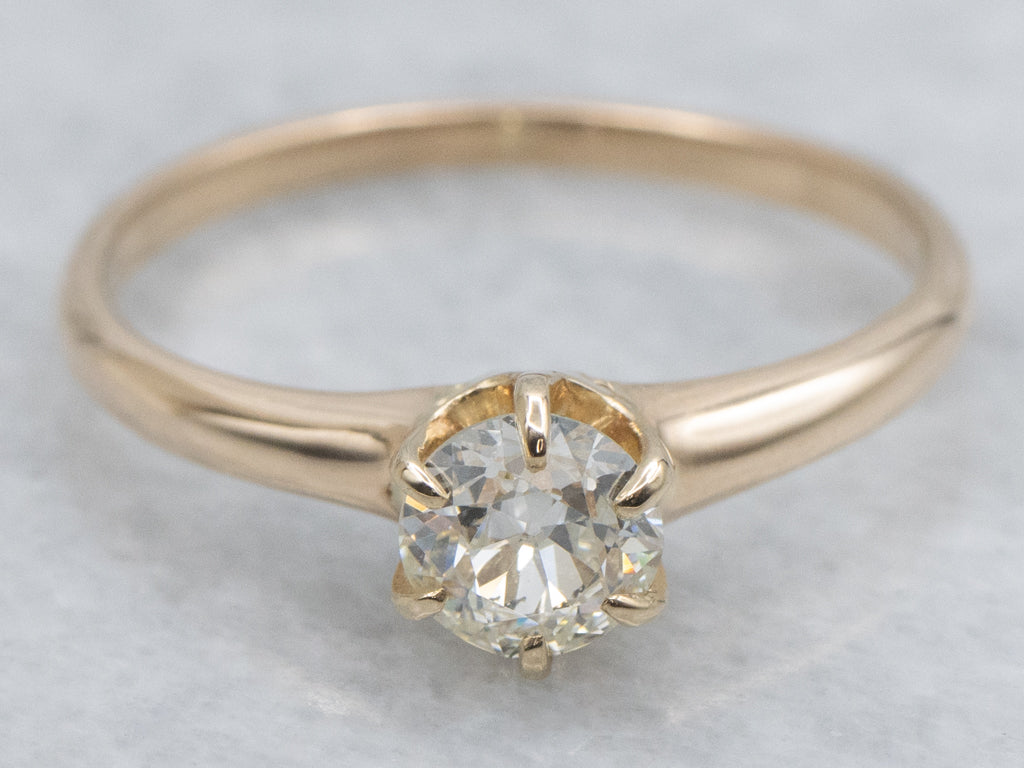 Antique Six-Prong Old Mine Cut Diamond Solitaire Engagement Ring